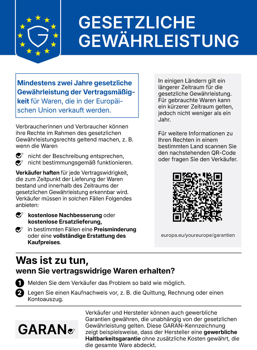 Label zum gesetzlichen Gewährleistungshinweis
